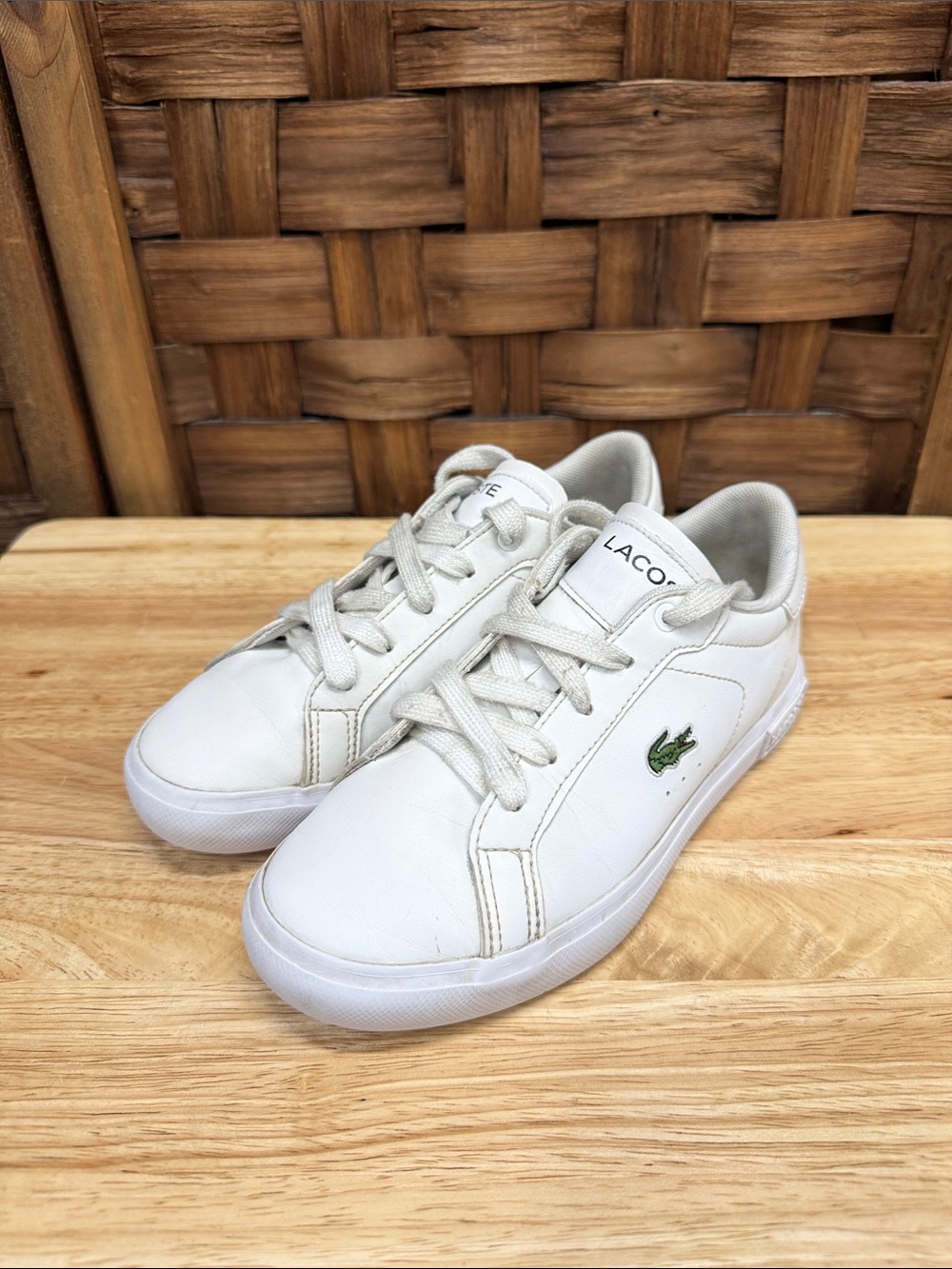 Lacoste Kids White Sneakers with Green Croc Logo